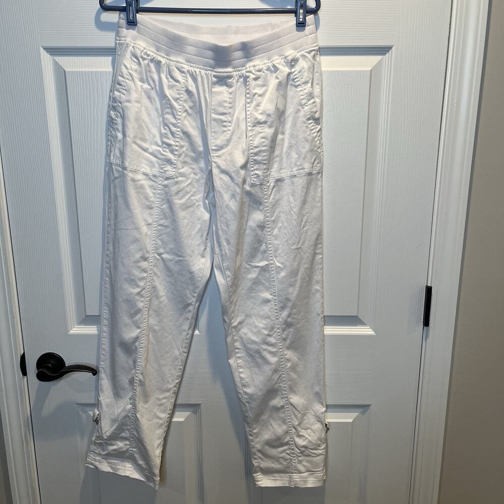 Soft Surroundings Medina Pants Medium Elastic Waist Roll Tab Ankle White Utility - Picture 3 of 13